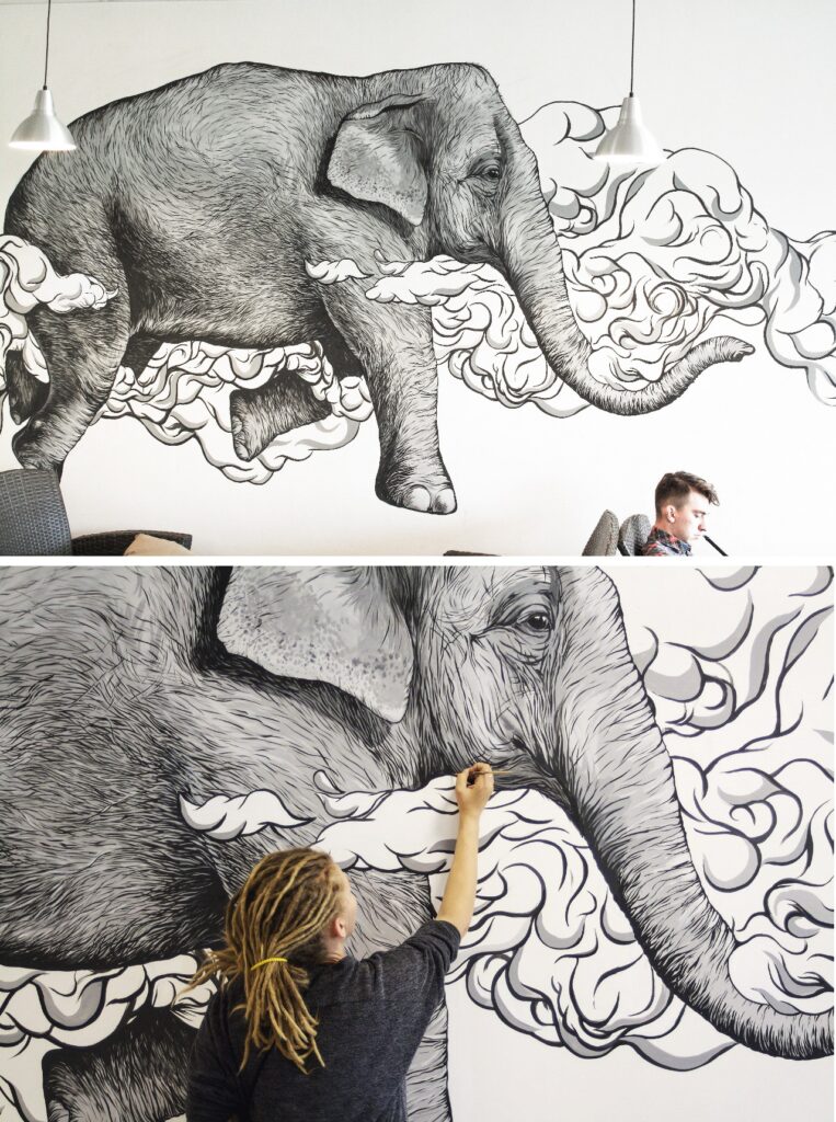Flying elephant mural