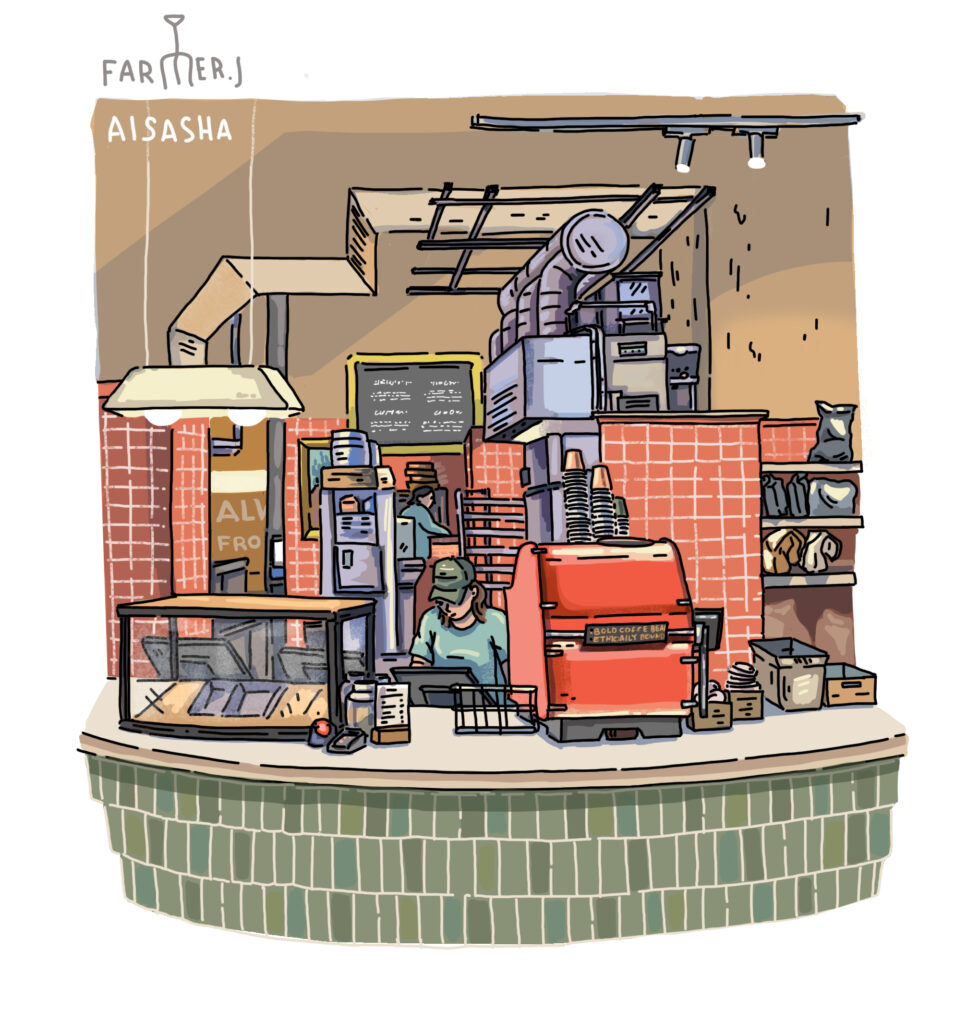 London coffee shop illustration
