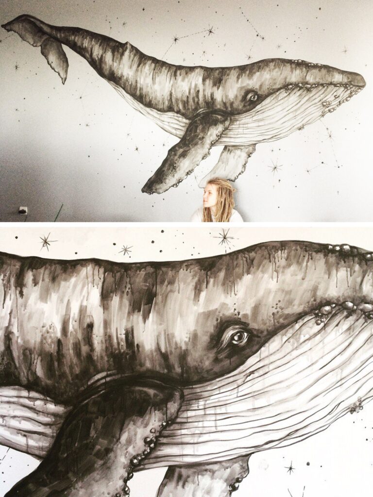 Flying whale mural